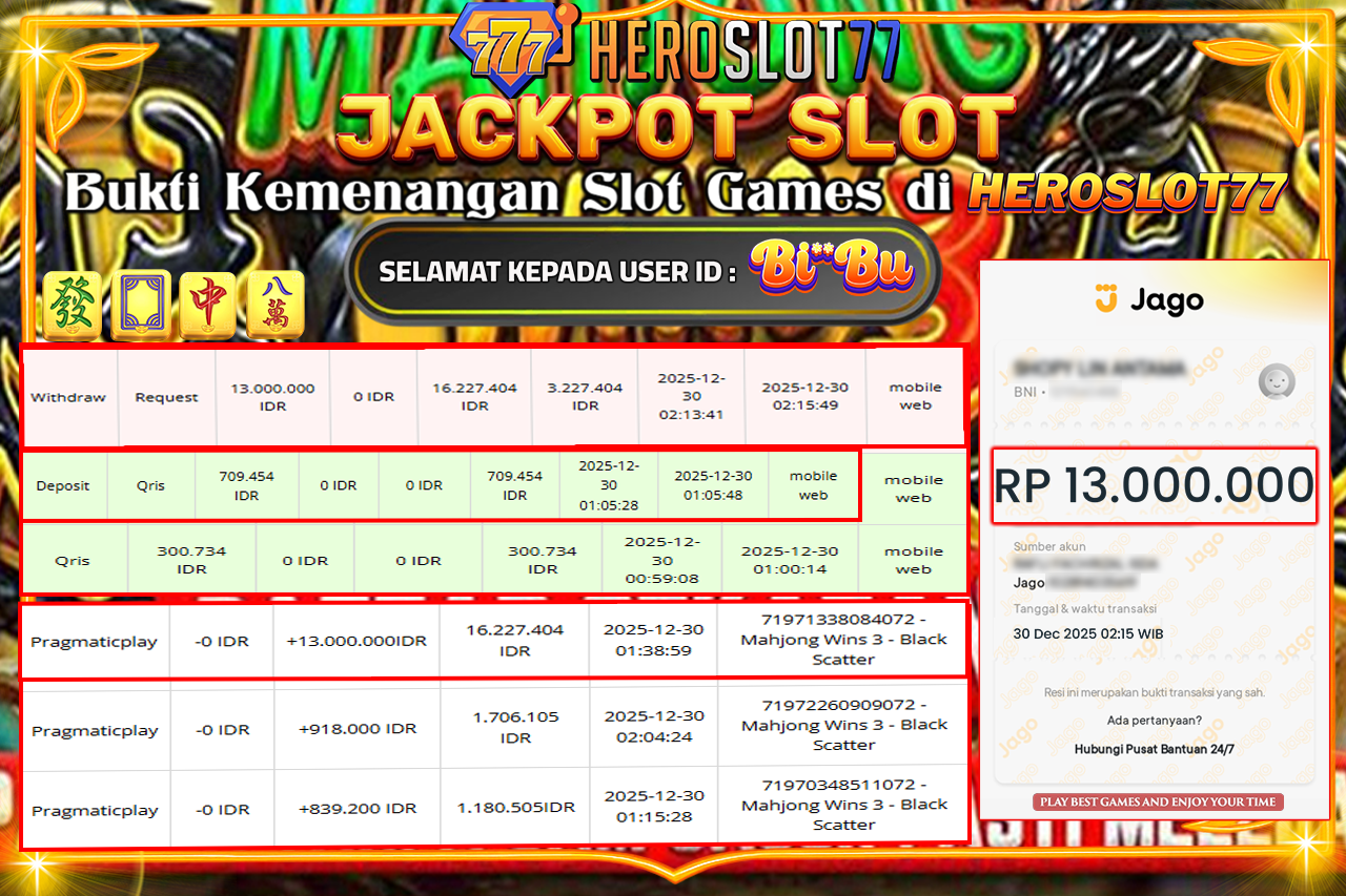 HEROSLOT77 JACKPOT SLOT MAHJONG WINS 3 - BLACKSCATTER Rp 13.000.00,- LUNAS!!!